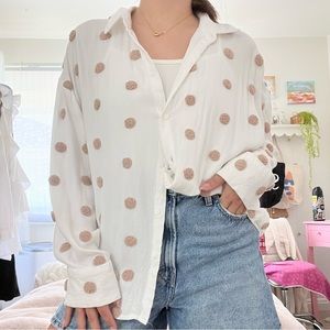Zara Polka Dot Button Down Long Sleeve Top